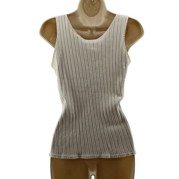 Vintage Erika Taylor Intimates Cream Cotton Tank Ribbed Small CottageCore - Picture 4 of 4